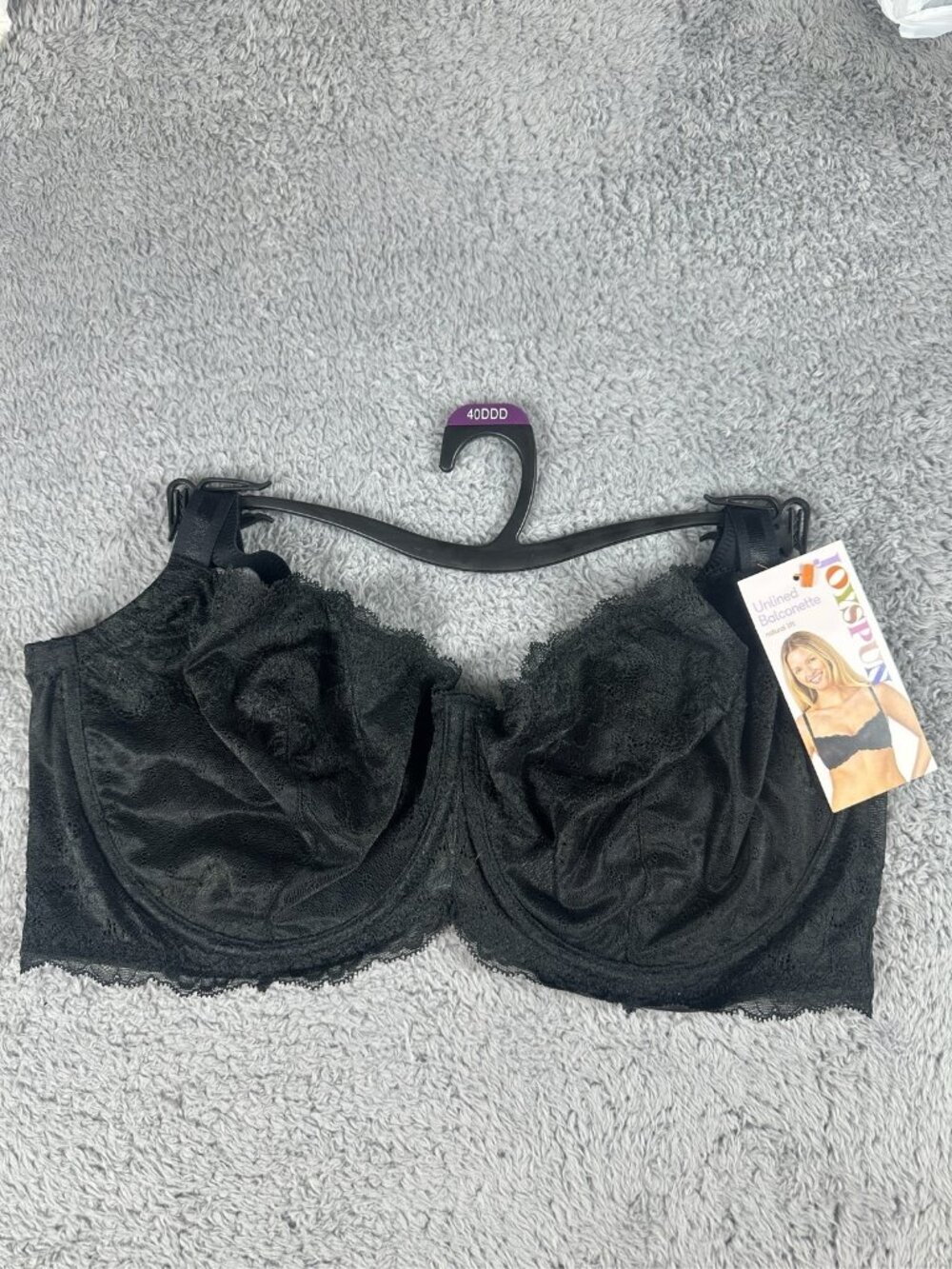 Joyspun Women's Black Lace Unlined Balconette Underwire Bra Size 40DDD